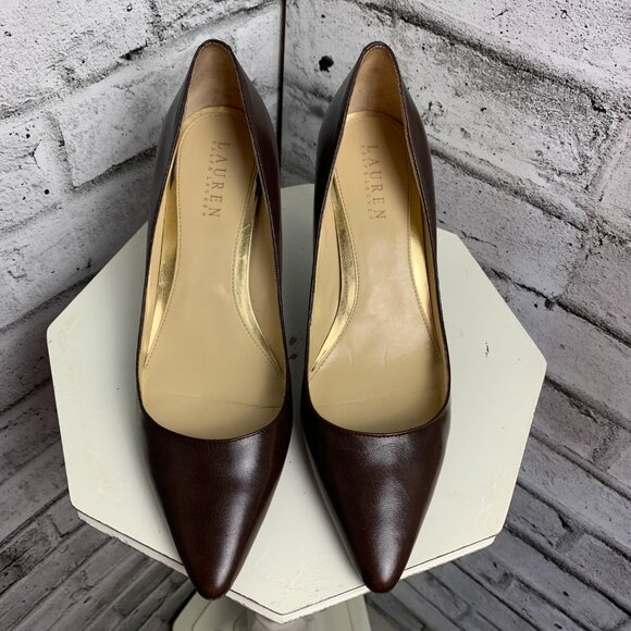 Lauren Ralph Lauren Chocolate Brown Leather Pointed Toe Stiletto Pump - Picture 2 of 10